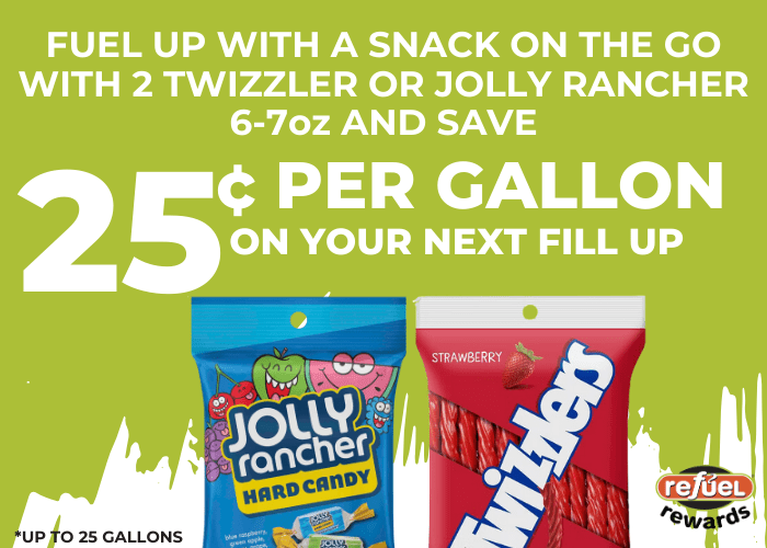 Save on fuel when you purchase Twizzlers and Jolly Ranchers at Refuel with Rewards